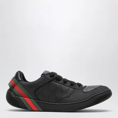 Gucci Leather Screener Sneakers With Embossed Gg Motif In Black