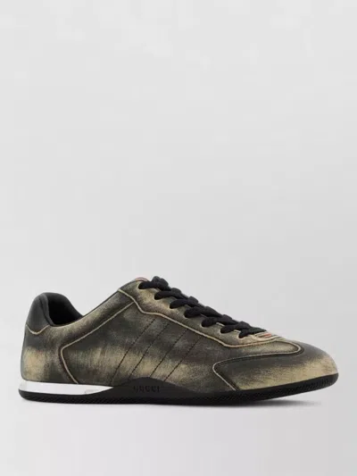 Gucci Leather Shift Sneakers Low Top Rubber Sole In Green