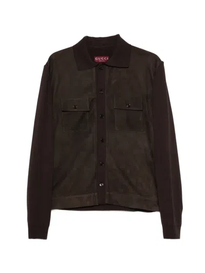 Gucci Leather Shirt Jacket In Brown