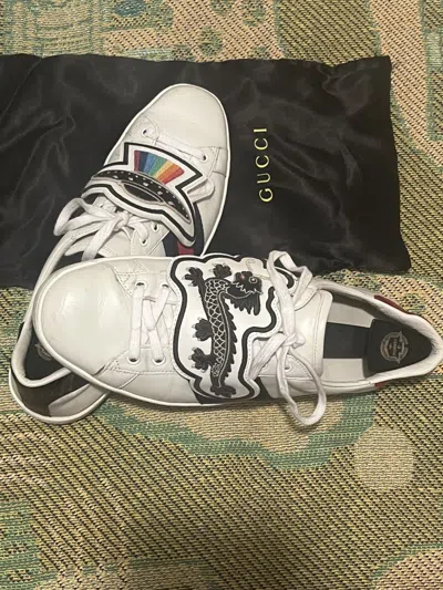 Pre-owned Gucci Leather Shoes Low Top Dragon Ufo In White