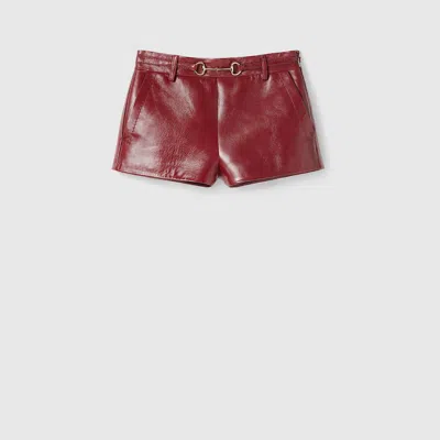 Gucci Leather Shorts With Horsebit Detail In Bordeaux
