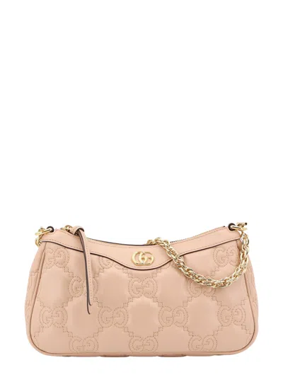 Gucci Leather Shoulder Bag With Matelassé Gg Motif In Pink
