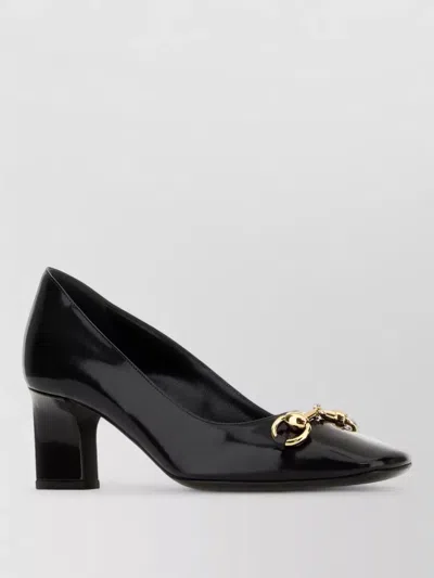 Gucci Leather Signora Pumps Block Heel Round Toe In Black