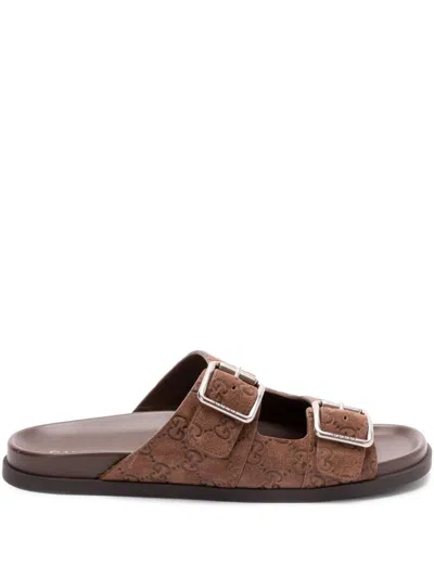 Gucci Leather Slider Sandal For Men In Brown