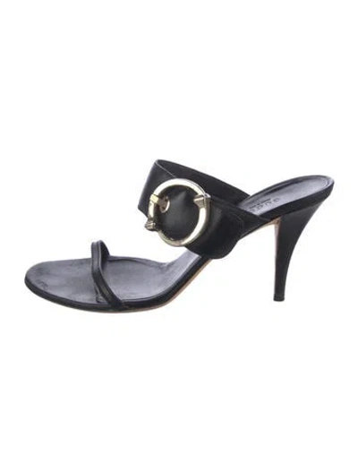 Pre-owned Gucci Leather Slides In Black