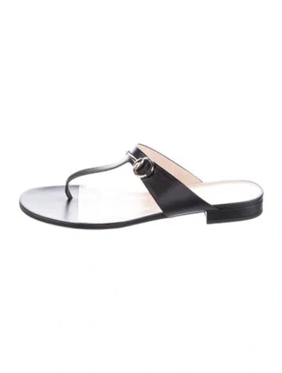 Pre-owned Gucci Leather Slides In Black
