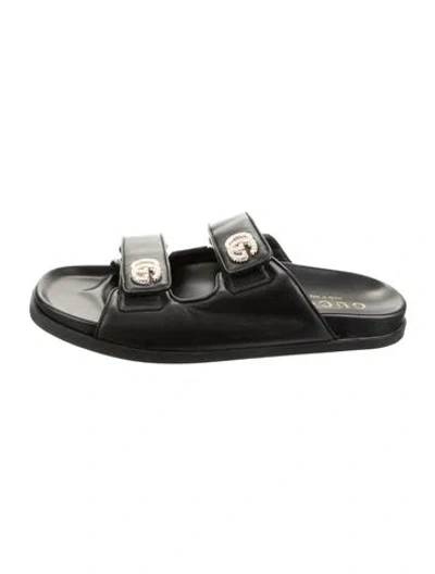 Pre-owned Gucci Leather Slides In Black