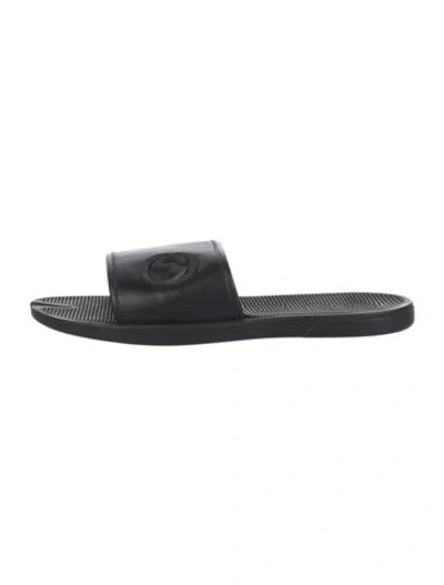 Pre-owned Gucci Leather Slides In Black