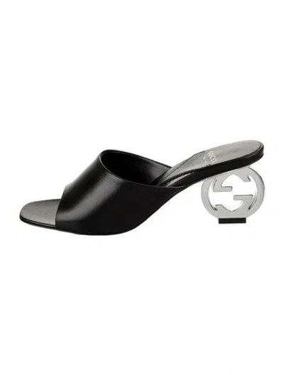 Pre-owned Gucci Leather Slides In Black/silver