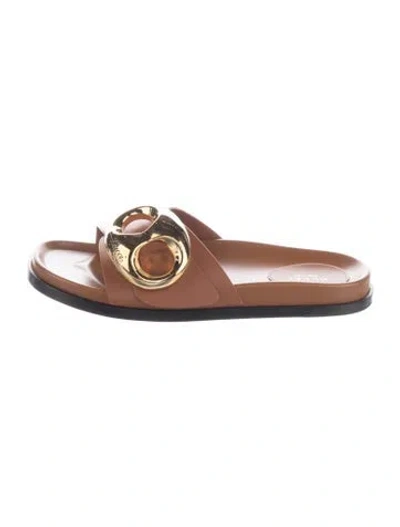 Pre-owned Gucci Leather Slides In Brown