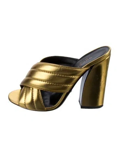 Pre-owned Gucci Leather Slides In Gold