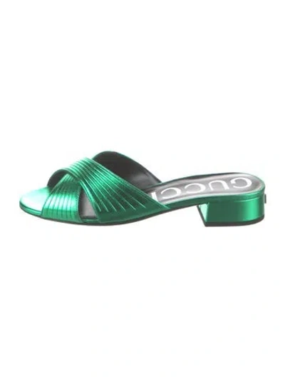 Pre-owned Gucci Leather Slides In Green