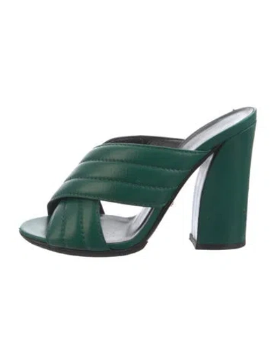 Pre-owned Gucci Leather Slides In Green
