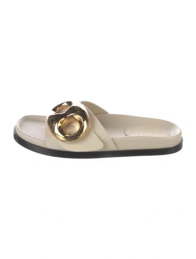 Pre-owned Gucci Leather Slides In Neutral