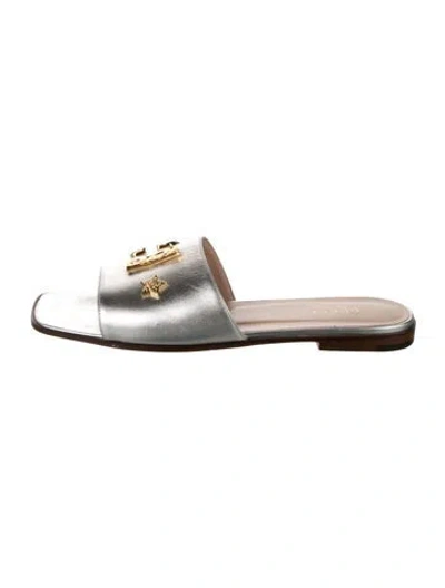 Pre-owned Gucci Leather Slides In Silver