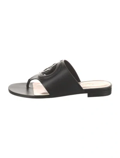Pre-owned Gucci Leather Slides W/ Tags In Black