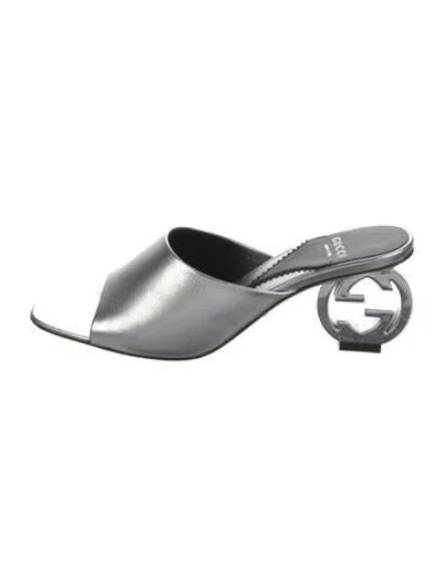 Pre-owned Gucci Leather Slides W/ Tags In Metallic/silver