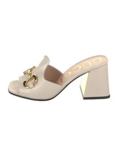 Pre-owned Gucci Leather Slides W/ Tags In Neutrals