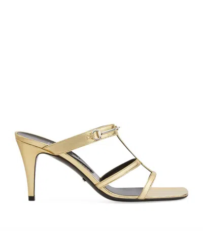 Gucci Leather Slim-horsebit Heeled Sandals 75 In Gold