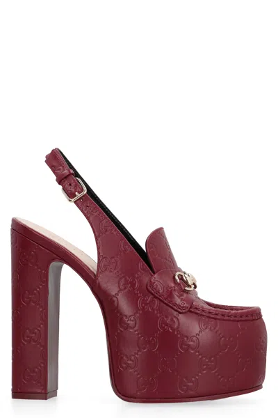 Gucci Leather Slingback Pumps In Red