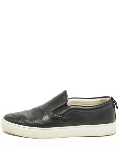 Pre-owned Gucci Leather Slip-on Sneakers In Black