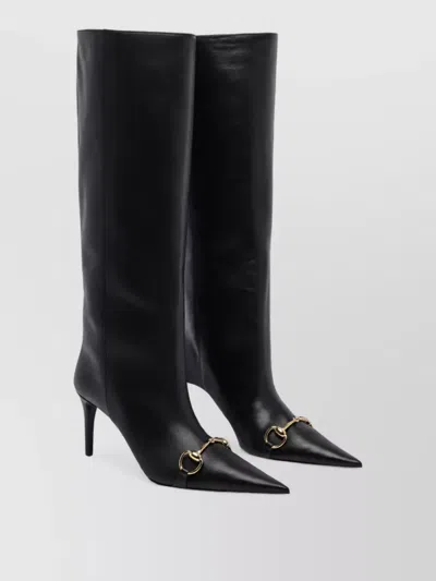 Gucci Leather Slip-on Mid-heel Boots In Black