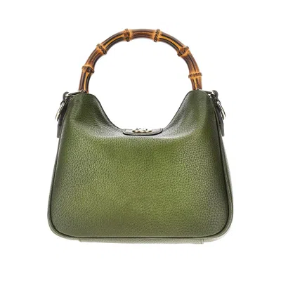 Gucci Leather Small ' Diana' Bag In Green