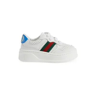 Gucci Babies' Leather Sneaker With Web In White