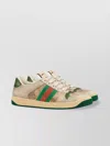 Gucci Screener Embellished Canvas-trimmed Distressed Leather Sneakers
