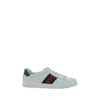 Gucci Ace Leather Sneakers With Lateral Web Band In White