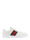Gucci Leather Sneakers With Lateral Web Band In White