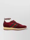 Gucci Leather Sneakers With Signature Web Detailing In Burgundy