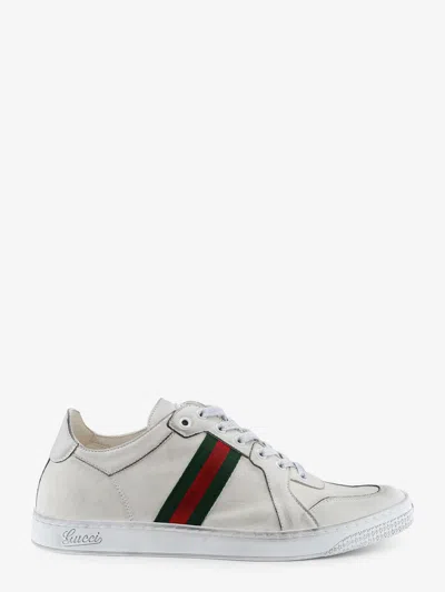 Gucci Leather Sneakers With Web Detail On The Side In Blue