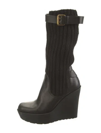 Pre-owned Gucci Leather Sock Boots In Black