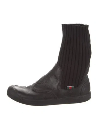Pre-owned Gucci Leather Sock Boots In Black