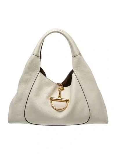 Pre-owned Gucci Leather Softbit Maxi In Neutral