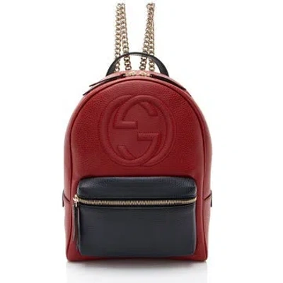 Pre-owned Gucci Leather Soho Chain Backpack In Blue