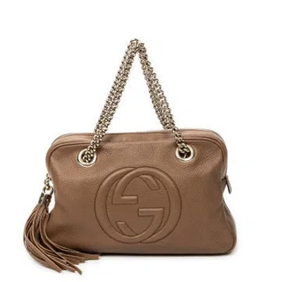 Pre-owned Gucci Leather Soho Chain Bowler In Brown