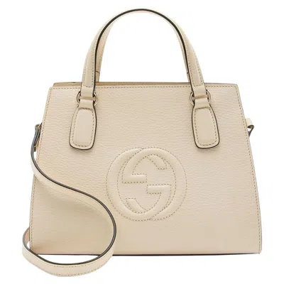Pre-owned Gucci Leather Soho Small Satchel In Beige