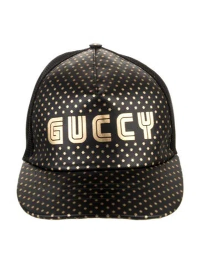 Pre-owned Gucci Leather Star Trucker Cap In Black