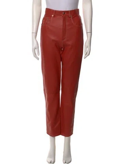 Pre-owned Gucci Leather Straight Leg Pants In Orange