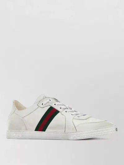 Gucci Leather Stretch Lace Up Sneakers Signature Stripe In Multi