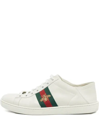 Pre-owned Gucci Leather Stripe Sneakers In White