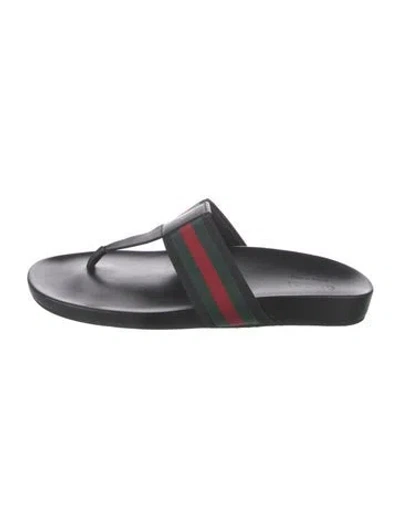 Pre-owned Gucci Leather Striped Flip Flops In Black