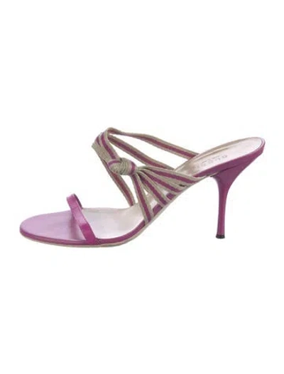 Pre-owned Gucci Leather Striped Slides In Purple
