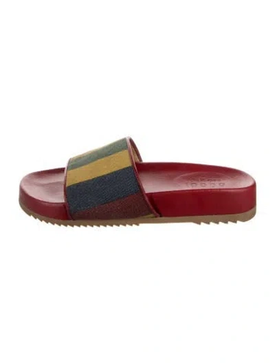 Pre-owned Gucci Leather Striped Slides In Red
