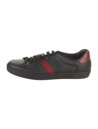 Pre-owned Gucci Leather Striped Sneakers In Black
