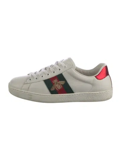 Pre-owned Gucci Leather Striped Sneakers In White