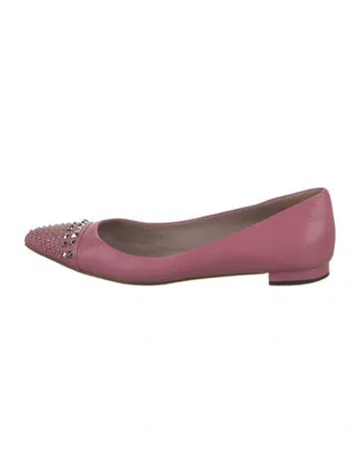 Pre-owned Gucci Leather Studded Accents Ballet Flats In Pink