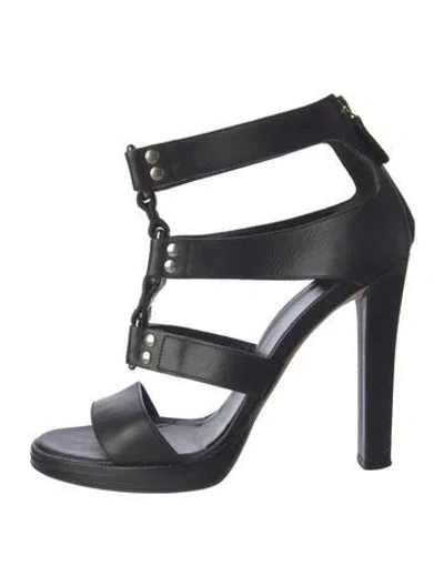 Pre-owned Gucci Leather Studded Accents Gladiator Sandals In Black